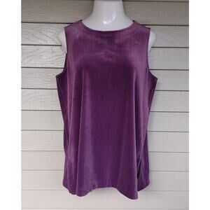 J Jill Wearever Sleeveless Tank Tunic Top Crushed Velvet Purple Womens Size L